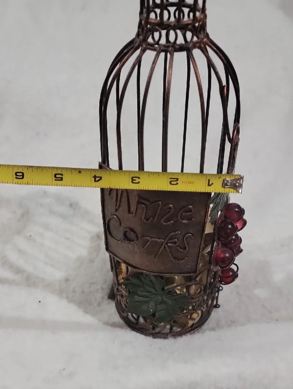 Decorative Wine Cork Holder Bottle - Copper Tone with Red Berry Accents